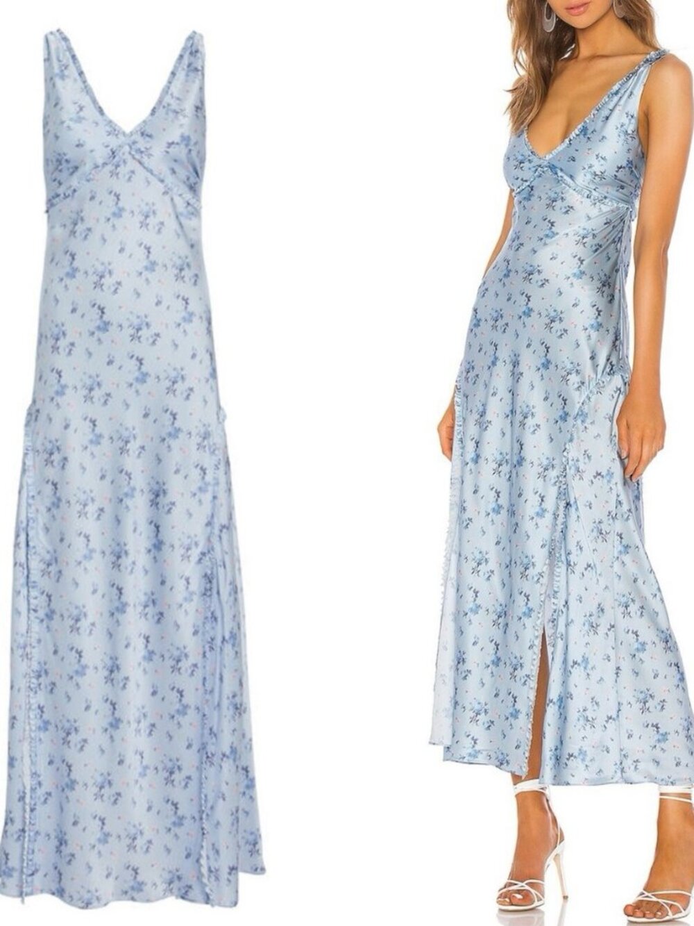 LOVESHACKFANCY Kendall Silk Floral Dress in Mystical Blue Size S